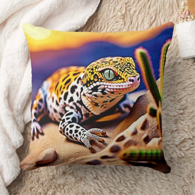 Schattigee Leopard Gecko Sunset Desert Design Kussen (Deken)