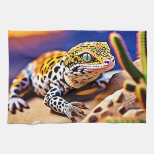Schattigee Leopard Gecko Sunset Desert Design Theedoek