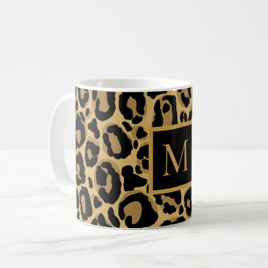 Schattigee Leopard Pattern Monogram Koffie Mok (Voorkant links)
