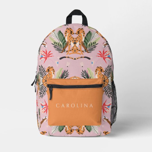 Schattigee Leopards Custom Name terug naar school Bedrukte Rugzak (Voorkant)