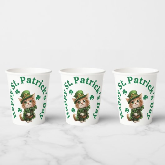 Schattigee Leprechaun Cat Happy St. Patrick's Day Papieren Bekers (Multi)