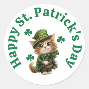Schattigee Leprechaun Cat Happy St. Patrick's Day Ronde Sticker