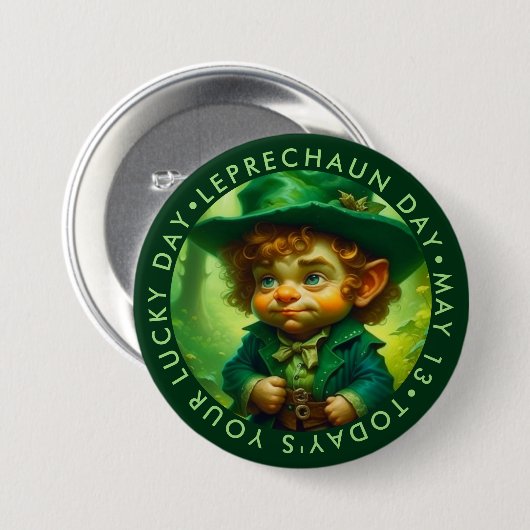 Schattigee Leprechaun Dag, geluksdag Ronde Button 7,6 Cm (Voorkant /achterkant)
