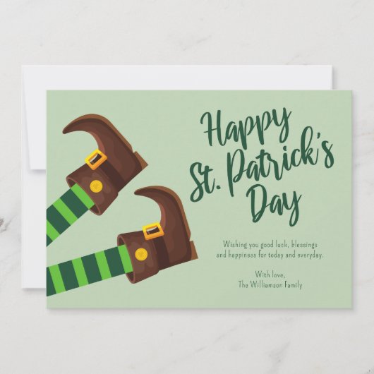 Schattigee Leprechaun Legs Green Happy St. Patrick Feestdagenkaart (Voorkant)
