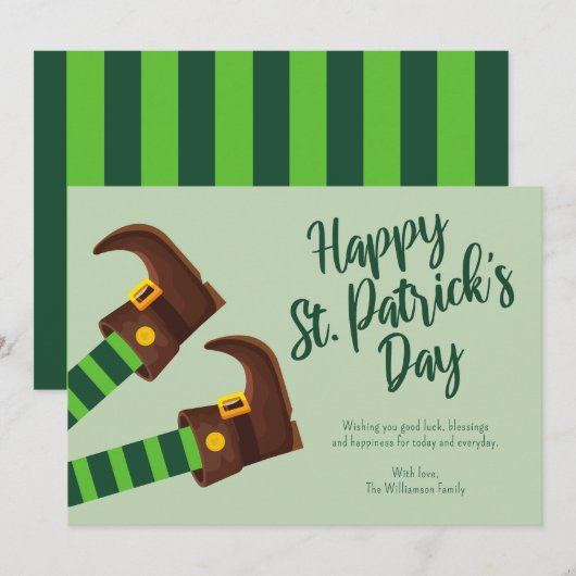 Schattigee Leprechaun Legs Green Happy St. Patrick Feestdagenkaart (Voorkant / Achterkant)