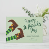 Schattigee Leprechaun Legs Green Happy St. Patrick Feestdagenkaart (Staand voorkant)
