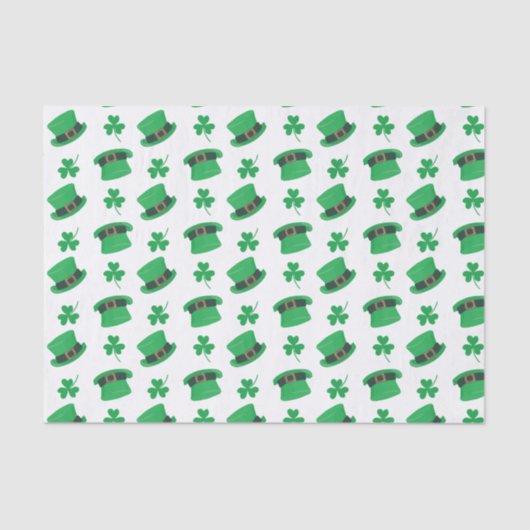 Schattigee Leprechaun petten en shamrocks patroon Tissuepapier (Voorkant)
