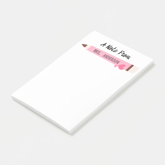 Schattigee leraar een notitie van roze potlood mon post-it® notes (Schuin)