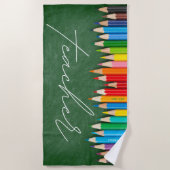 Schattigee lerarenkleurpotloden gepersonaliseerd strandlaken (Voorkant)