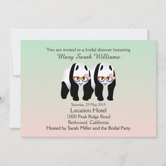 Schattigee Lesbische Panda's Beer Bruids Douche Ui Kaart (Voorkant)