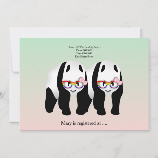 Schattigee Lesbische Panda's Beer Bruids Douche Ui Kaart (Achterkant)