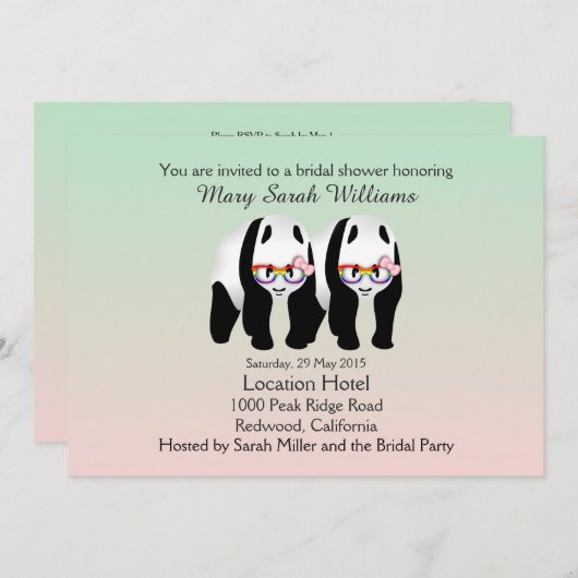 Schattigee Lesbische Panda's Beer Bruids Douche Ui Kaart (Voorkant / Achterkant)