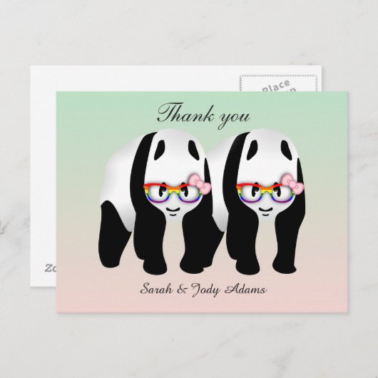 Schattigee lesbische panda's dank je briefkaart (Voorkant / Achterkant)
