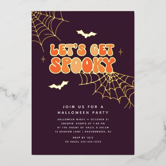 Schattigee "Lets Get Spooky" Retro Halloween Party Folie Uitnodiging (Voorkant)