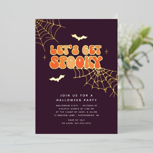 Schattigee "Lets Get Spooky" Retro Halloween Party Folie Uitnodiging (Staand Voorkant)