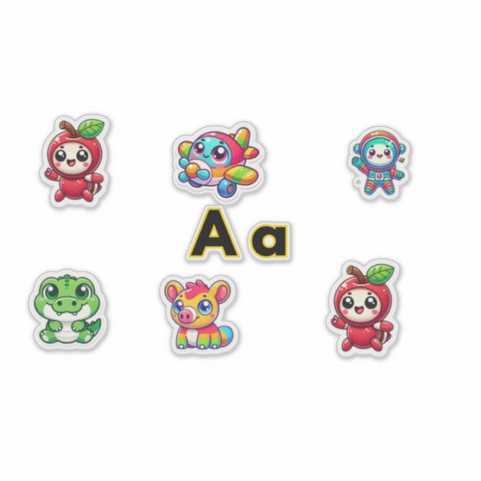 Schattigee letter A thema Stickers – Leuke & kleur (Voorkant)
