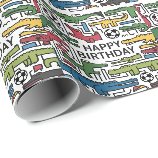 Schattigee leuke alligators spelen voetbalverjaard cadeaupapier (Rol Hoek)