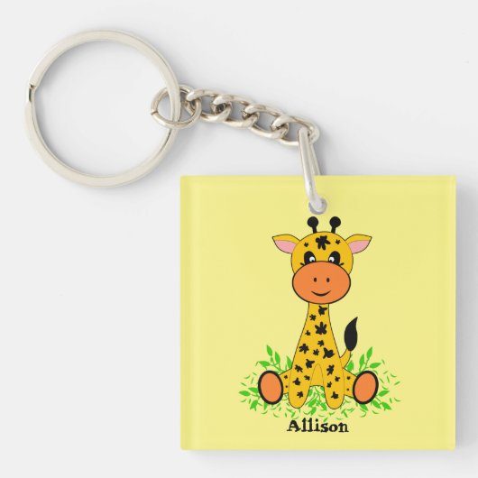 Schattigee, leuke baby giraffe, handgetekend, gepe sleutelhanger (voorkant)