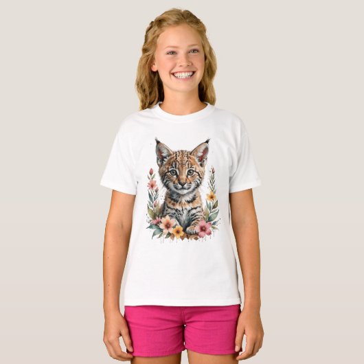 Schattigee leuke bobcat welp t-shirt (Voorkant volledig)