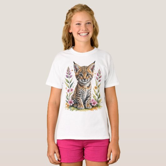 Schattigee leuke bobcat welp t-shirt (Voorkant volledig)