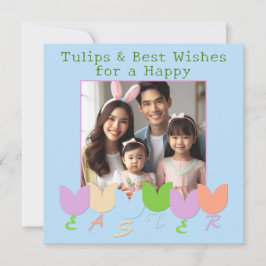 Schattigee, leuke foto lente tulpen, vrolijke paas feestdagenkaart