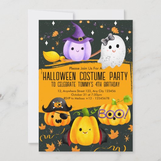 Schattigee Leuke Halloween Kostuum Kids Verjaardag Kaart (Voorkant)