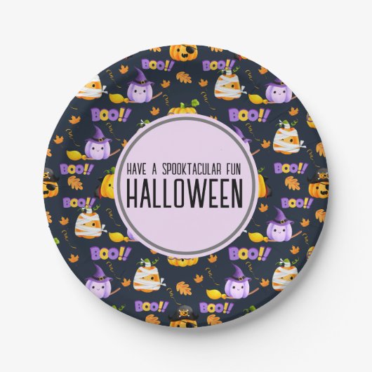 Schattigee Leuke Halloween Kostuum Pompoen Papieren Bordje (Voorkant)