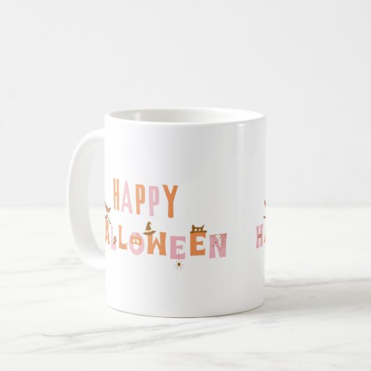 Schattigee leuke Happy Halloween Retro Koffiemok (Voorkant links)