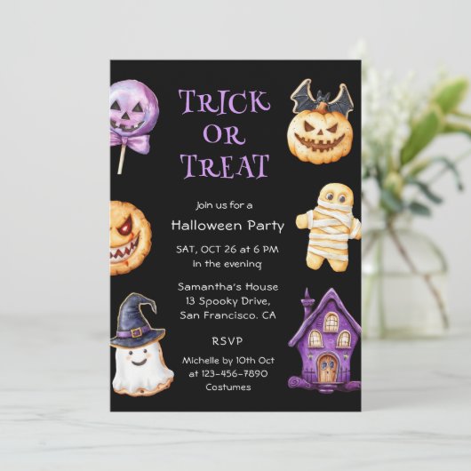 Schattigee leuke Kinder Halloween Party Kaart (Staand voorkant)