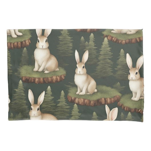 Schattigee leuke konijntjes op een groenblijvende kussensloop (Voorkant)