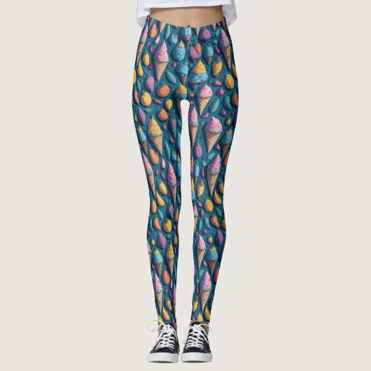 Schattigee leuke smaken Kleurrijk Ice Cream Cone P Leggings (Voorkant)