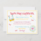 Schattigee Leuke Tand Fairy Certificaat Perzik Kle Notitiekaartje (Voorkant)