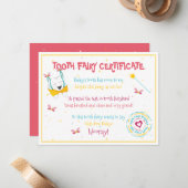 Schattigee Leuke Tand Fairy Certificaat Perzik Kle Notitiekaartje (Voorkant / Achterkant in situ)