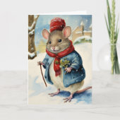 Schattigee Leuke Waterverf Kerstmuis Feestdagen Kaart (Voorkant)
