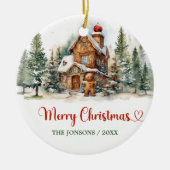 Schattigee leuke waterverf peperkoek winterbos keramisch ornament (Voorkant)