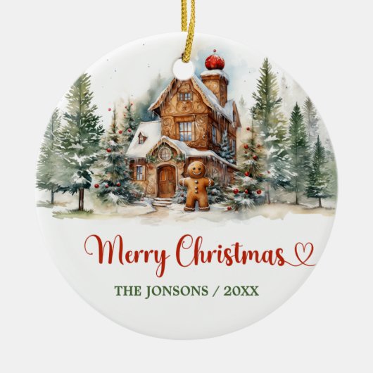 Schattigee leuke waterverf peperkoek winterbos keramisch ornament (Voorkant)