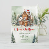 Schattigee leuke waterverf peperkoekhuis in het bo feestdagenkaart (Staand voorkant)