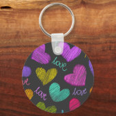 Schattigee levendige gekrabbelde harten met liefde sleutelhanger (Voorkant)