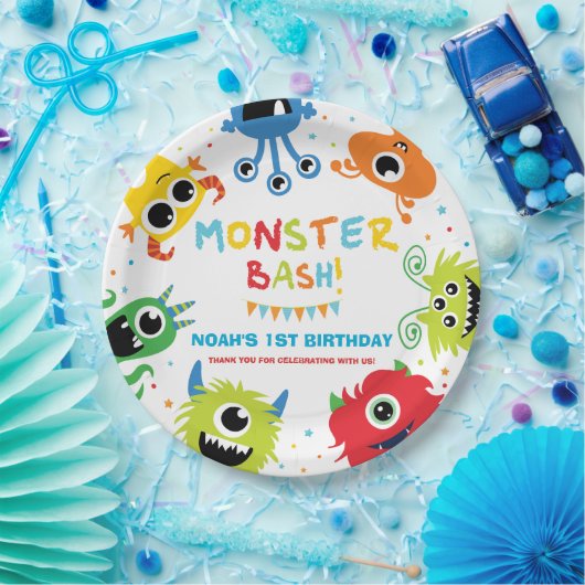 Schattigee levendige kleine monsters 1e verjaardag papieren bordje (Feest)