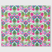 Schattigee levendige roze turquoise kerstversierin cadeaupapier (Vlak)