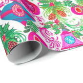 Schattigee levendige roze turquoise kerstversierin cadeaupapier (Rol Hoek)