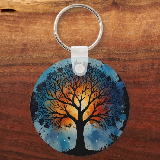 Schattigee levensboom aquarel sleutelhanger (Achterkant)