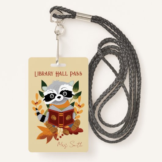 Schattigee Lezing Raccoon Library Hall Pass Badge (Voorkant met draagriem)