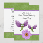 Schattigee Libellen en Bloemen Baby shower uitnodi Kaart (Voorkant / Achterkant)