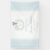 Schattigee lichtblauwe ooievaar Baby shower welkom Spandoek (Verticaal)