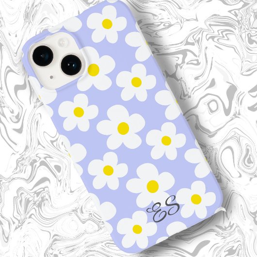 Schattigee lichtblauwe retro madeliefjes op girly Case-Mate iPhone case