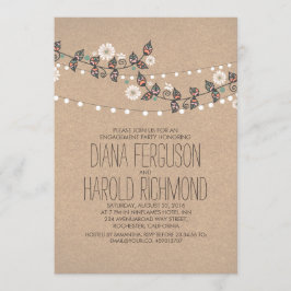 Schattigee lichte snaren bloemenrustieke verloving kaart