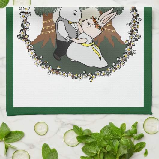 Schattigee Liefde Bunnies | Aangepaste bruiloft Ju Theedoek (Gevouwen)