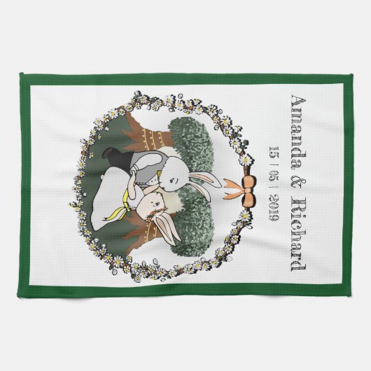 Schattigee Liefde Bunnies | Aangepaste bruiloft Ju Theedoek (Horizontaal)