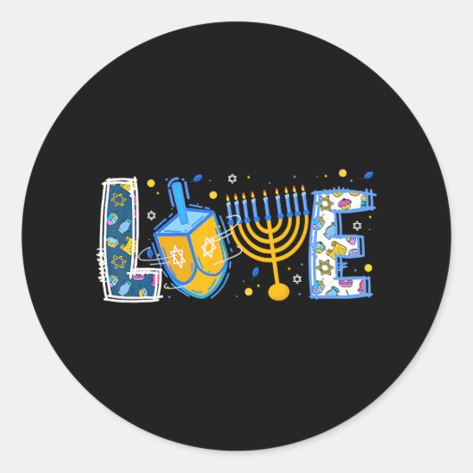 Schattigee LIEFDE Chanoeka Decorations Dreidel Men Ronde Sticker (Voorkant)